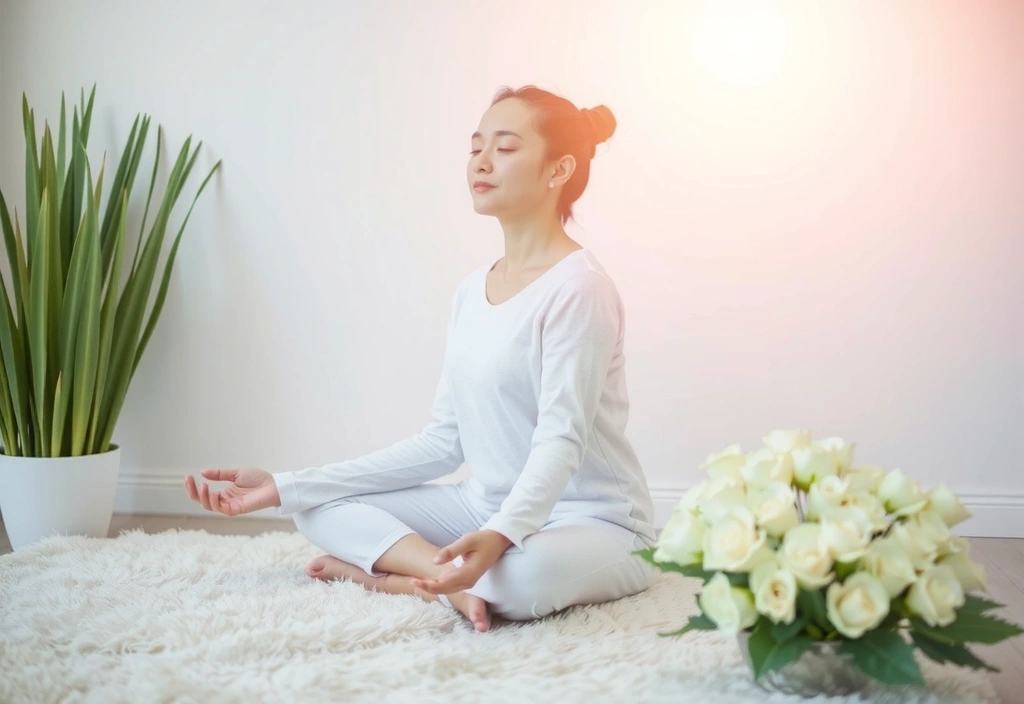 Person meditating with glowing light, representing peace and clarity