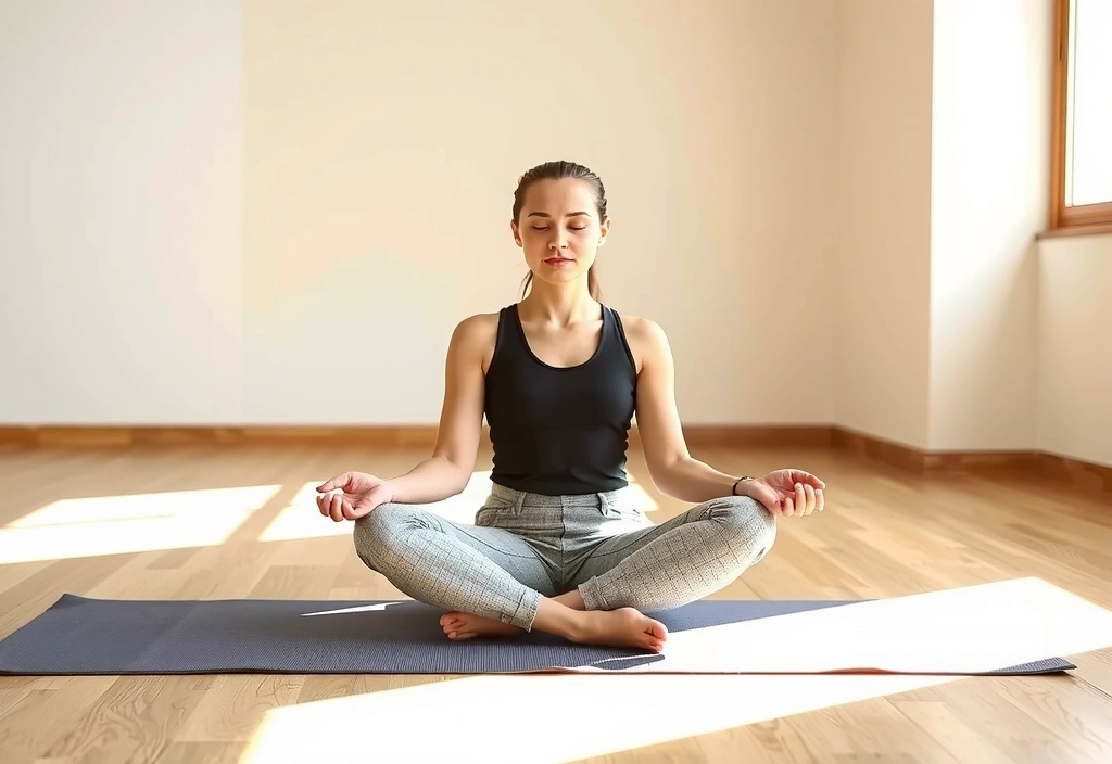 Person practicing mindful breathing in a serene environment